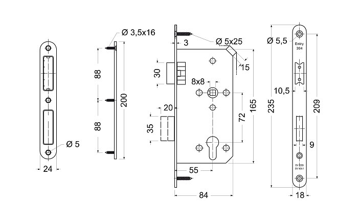 Magnetický zámek pro cylindrickou vložku - 
EN.304M.PZ.72.55.18 černý