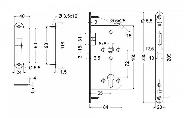 Smart Handle H.02/EN.304.BS SET - chytrá klika + zadlabávací zámek 