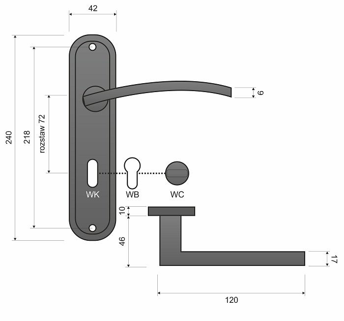 Lena KLN B11 černá 72mm - štítové dveřní kování