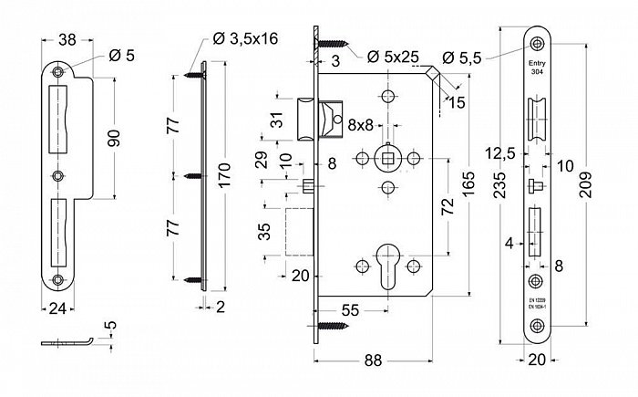 Smart Handle H.02/EN.304.SZ.PA.KO.L - SET chytrá klika + zadlabávací zámek pro levé dveře