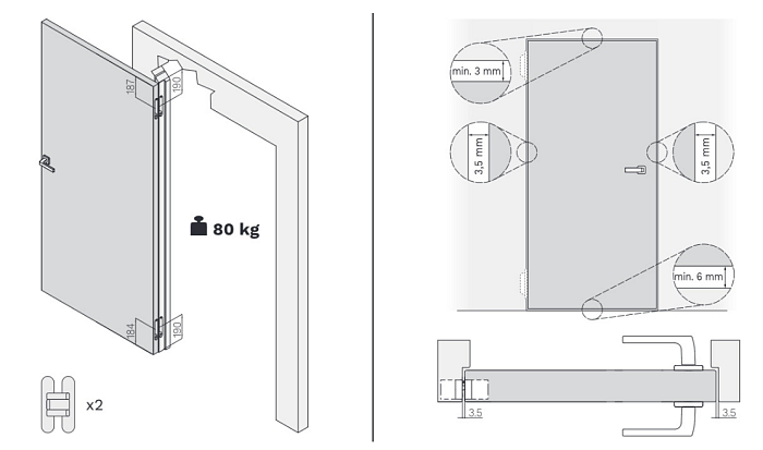 Skrytý dveřní pant KUBICA K5080 - chrom/mat